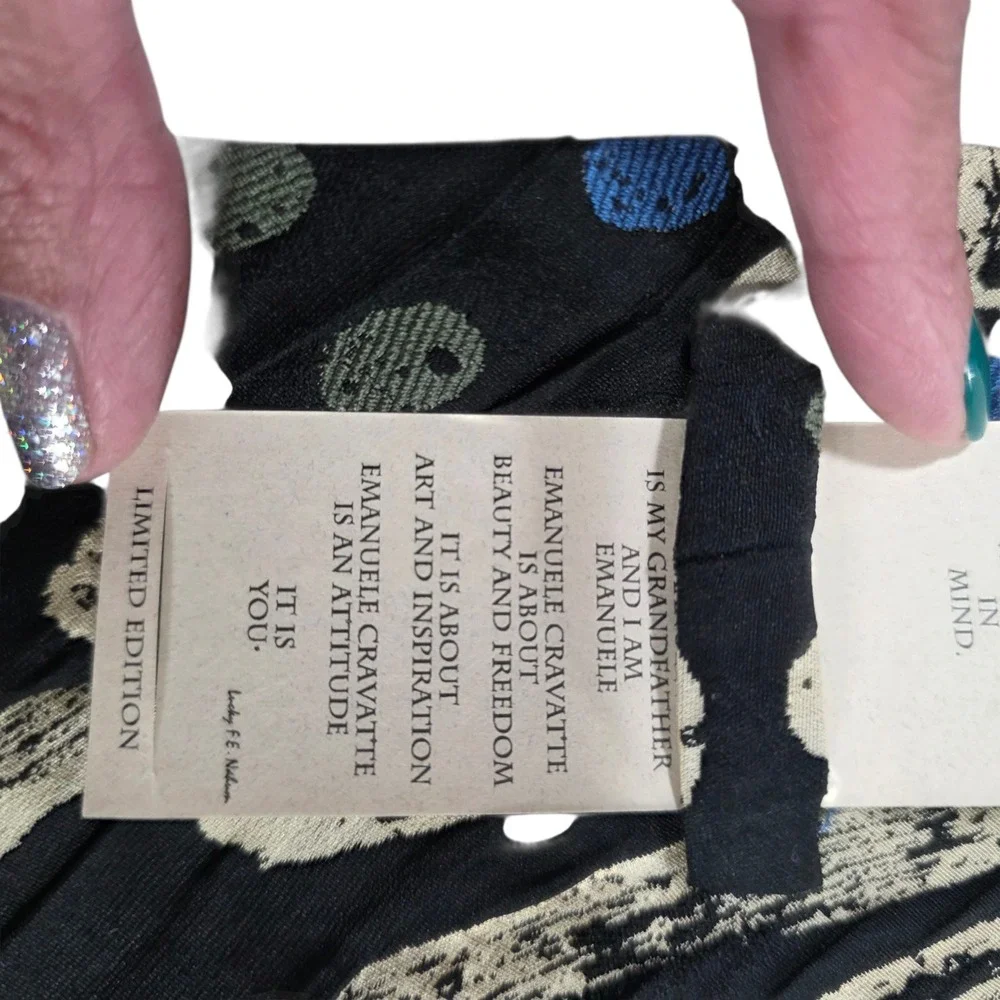Emanuele Cravatte Limited Edition Mens Necktie‎ Folded Black Geometric Abstract